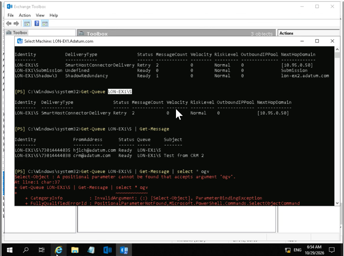 Commandes Get-Queue et Get-Message dans Exchange Management Shell
